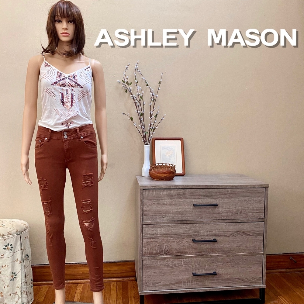 Ashley Mason Tobacco Distressed Skinny Jeans